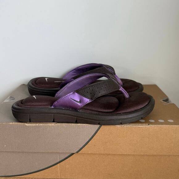 Nike Ultra Comfort Footbed Purple/Brown Women Slides Flip Flops- SZ 7 - Picture 5 of 11